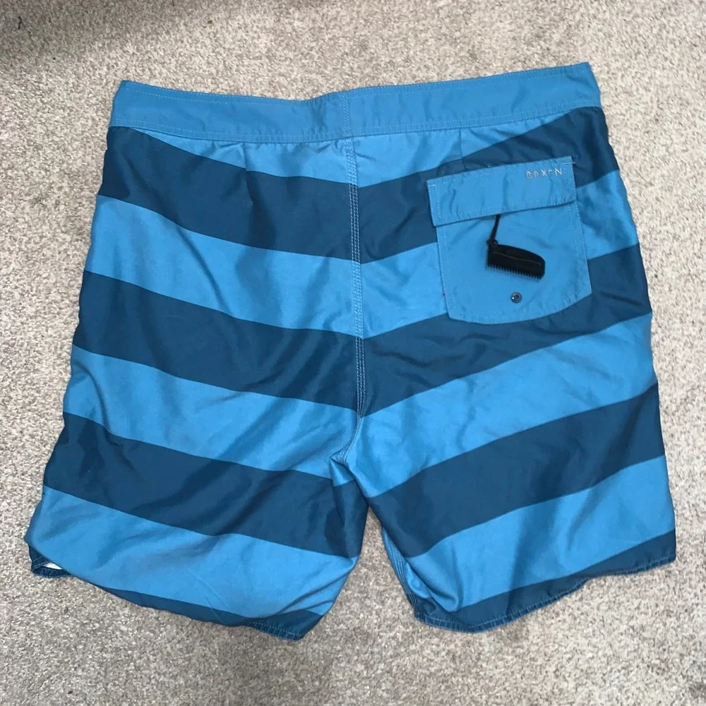 Brixton Mens Blue Striped Board Shorts Swim Trunks Size 38 BRXTN Beachwear
